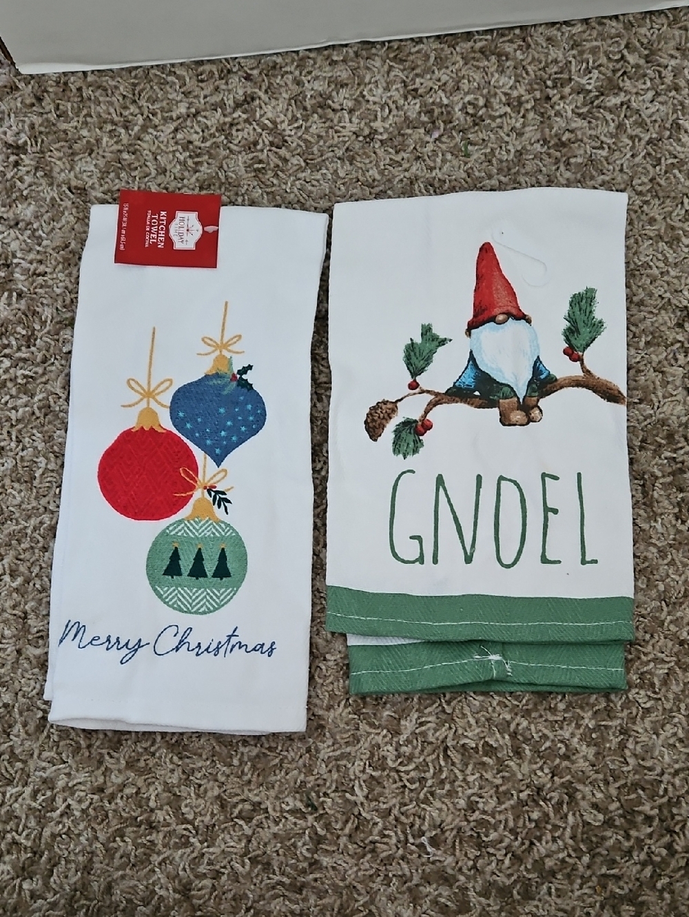 Hand Towels with Christmas Ornaments and Gnome